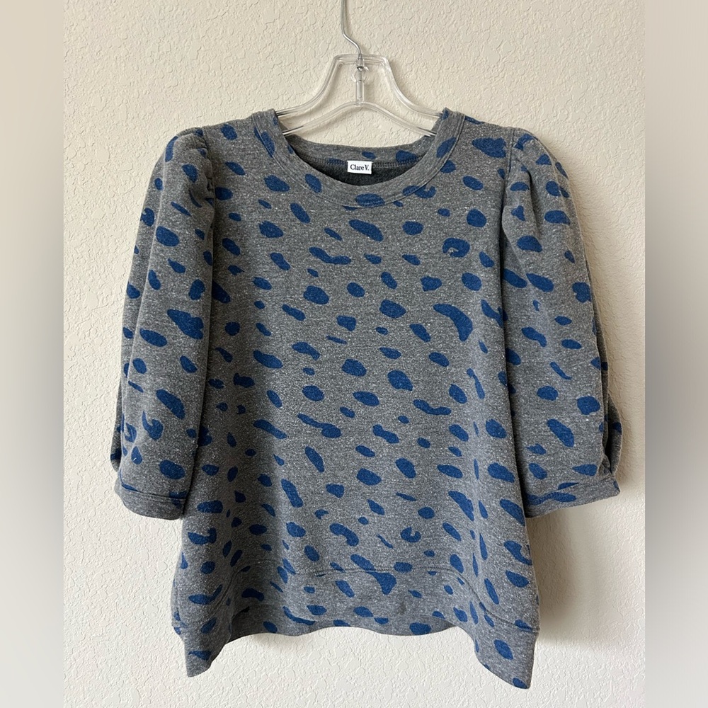 Clare V Cheetah Polka Dot Puff Sleeve Sweater Top